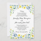 フローラ素朴結婚式招待状ネイビーイエロー 招待状 (正面)