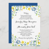 フローラ素朴結婚式招待状ネイビーイエロー 招待状 (正面/裏面)