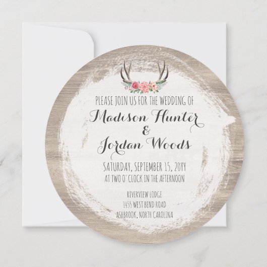 フローラ素朴結婚〔雄ジカの〕枝角パーソナライズされたカジュアルs 招待状 (裏面)