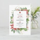 フローラ素朴赤と緑の赤ちゃんシャワー 招待状 (スタンド正面)