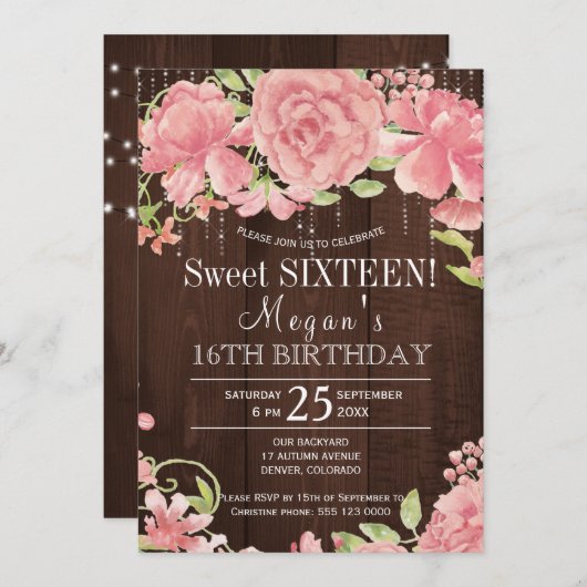 フローラ素朴赤面オナシsweet sixteen 招待状 (正面/裏面)