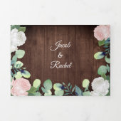 フローラ素朴赤面ピンクローゼズグリーナリー結婚ズ 三つ折り招待状 (カバー)