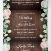 フローラ素朴赤面ピンクローゼズグリーナリー結婚ズ 三つ折り招待状 (内部中)