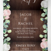 フローラ素朴赤面ピンクローゼズグリーナリー結婚ズ 三つ折り招待状 (内部中)