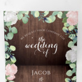 フローラ素朴赤面ピンクローゼズグリーナリー結婚ズ 三つ折り招待状 (内部最初)