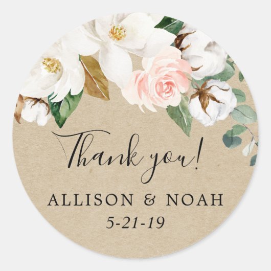 フローラ素朴赤面ピンク白マグノリア好み ラウンドシール (正面)