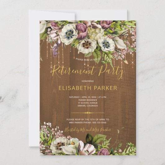 フローラ素朴金ゴールドバーウッド秋退職パーティー 招待状 (正面)