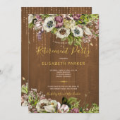 フローラ素朴金ゴールドバーウッド秋退職パーティー 招待状 (正面/裏面)