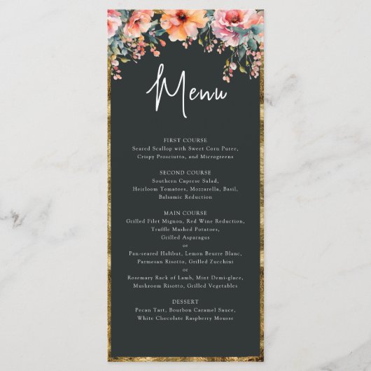 フローラ素朴金ゴールドフレームSageグリーン結婚ズ メニュー (正面)