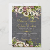 フローラ素朴金ゴールド灰色の黒板秋の結婚式 招待状 (正面)