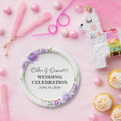 フローラ素朴金ゴールド縁どライトパープルバラウェッディン ペーパープレート (パーティー)