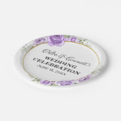 フローラ素朴金ゴールド縁どライトパープルバラウェッディン ペーパープレート (アングル)