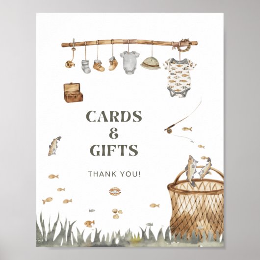 フローラ素朴魚釣り赤ちゃんシャワーカードとギフト ポスター (正面)