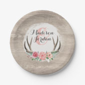 フローラ素朴〔雄ジカの〕枝角ウ結婚ィードパーソナライズされた ペーパープレート (正面)