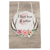 フローラ素朴〔雄ジカの〕枝角ウ結婚ィードパーソナライズされた ミディアムペーパーバッグ (正面)