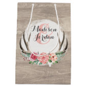 フローラ素朴〔雄ジカの〕枝角ウ結婚ィードパーソナライズされた ミディアムペーパーバッグ (裏面)