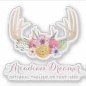 フローラ素朴〔雄ジカの〕枝角パステル水色名ロゴ シール (正面)