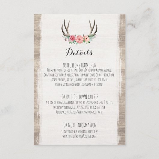 フローラ素朴〔雄ジカの〕枝角結婚の詳細/方向 エンクロージャーカード (正面)