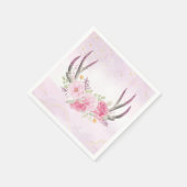 フローラ素朴〔雄ジカの〕枝角赤面ピンク&金ゴールドマーブル スタンダードカクテルナプキン (角)
