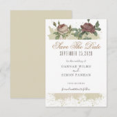 フローラ素朴Burgundy Marsala日付カードを保存 セーブザデート (正面/裏面)