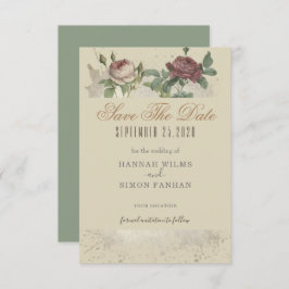 フローラ素朴Burgundy Marsala日付カードを保存 セーブザデート