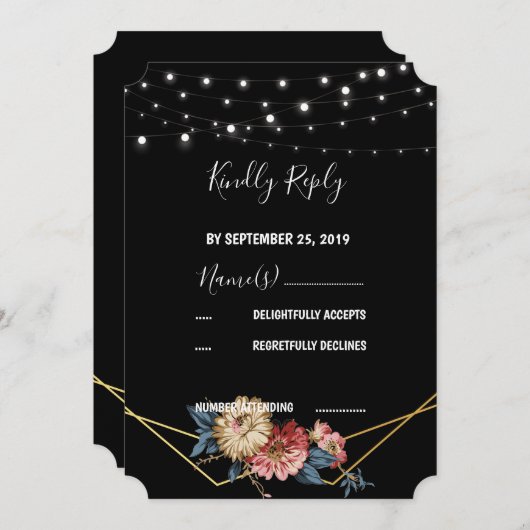 フローラ素朴Magnolia String Lights RSVP 招待状 (正面/裏面)