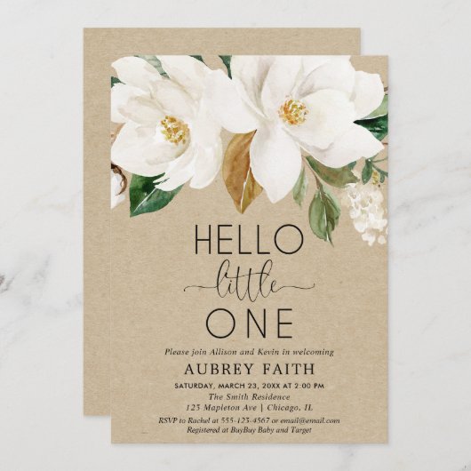 フローラ素朴sipと参照、秋クラフト会ベビー 招待状 (正面/裏面)