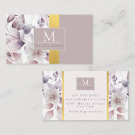 フローラ紫および金ゴールド自然モノグラム名 名刺
