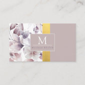 フローラ紫および金ゴールド自然モノグラム名 名刺 (正面)