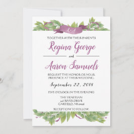 フローラ紫と緑の水の色の葉 招待状