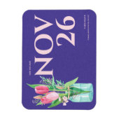 フローラ紫と赤面結婚式の日付を保存 マグネット (縦)