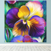 フローラ紫と金ゴールドパンジー青葉緑 キャンバスプリント (インサイチュ (ウッドフロア))