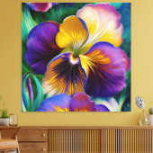 フローラ紫と金ゴールドパンジー青葉緑 キャンバスプリント (インサイチュ (リビング))