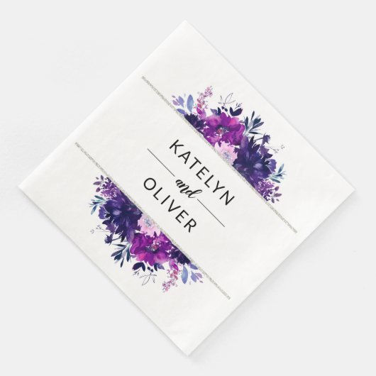 フローラ紫と銀の枠結婚のモノグラム (コーナー)