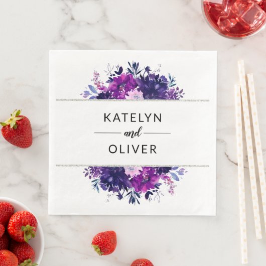 フローラ紫と銀の枠結婚のモノグラム (インサイチュ)