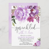 フローラ紫の女の子の赤ちゃんシャワー 招待状 (正面/裏面)