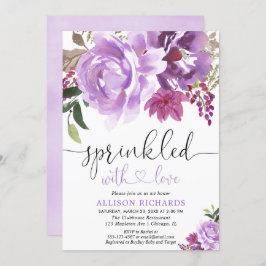 フローラ紫の女の子の赤ちゃんシャワー 招待状