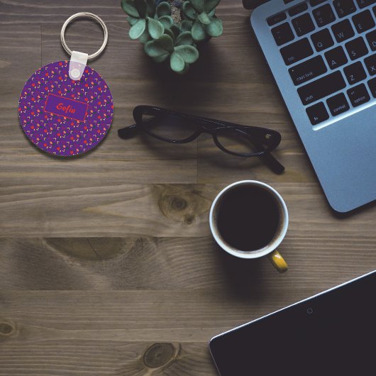 フローラ紫の模様のワイルドフラワー名Keychain キーホルダー