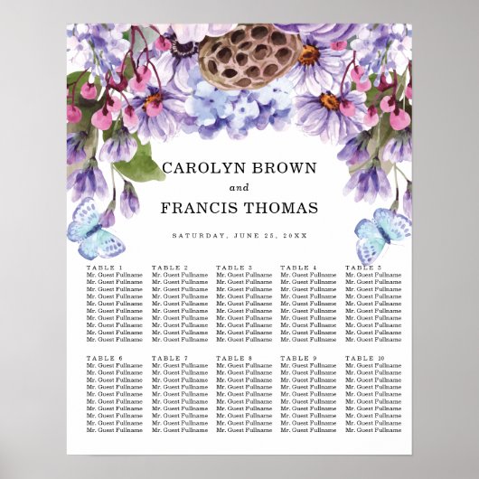 フローラ紫の水の色結婚の |シーティングチャート ポスター (正面)