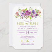 フローラ紫の緑のベビー性がパーティーを明かす 招待状 (正面)