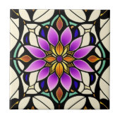 フローラ紫ステンドグラスのアートワーク タイル (正面)