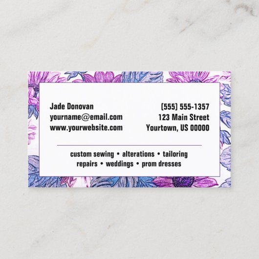 フローラ紫デイジーフェイク花織物 名刺 (裏面)