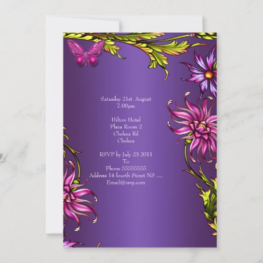 フローラ紫ピンクバタフライ30th誕生日パーティー2 招待状 (裏面)