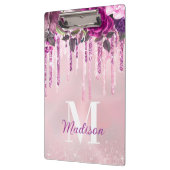 フローラ紫ピンク滴下グリッターモノグラム クリップボード (左)