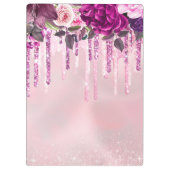 フローラ紫ピンク滴下グリッターモノグラム クリップボード (裏面)