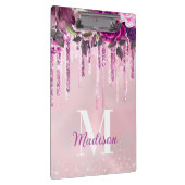 フローラ紫ピンク滴下グリッターモノグラム クリップボード (右)