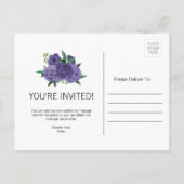 フローラ紫ブライダルシャワーカード インビテーションポストカード (裏面)