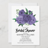 フローラ紫ブライダルシャワーカード 招待状 (正面)