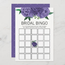 フローラ紫ブライダルシャワービンゴゲームカード 招待状