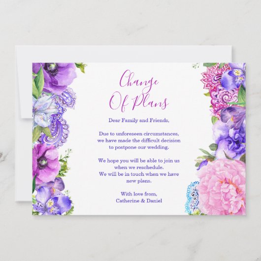 フローラ紫ペイズリー延期計画の変更 案内状 (正面)